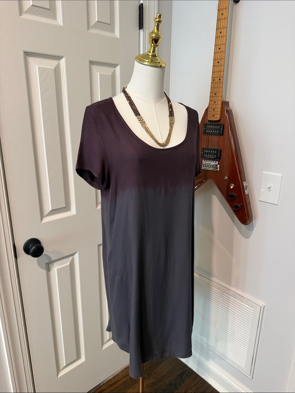mahina Ombre Scoop Neck Midi Shift Dress - Plum to Slate